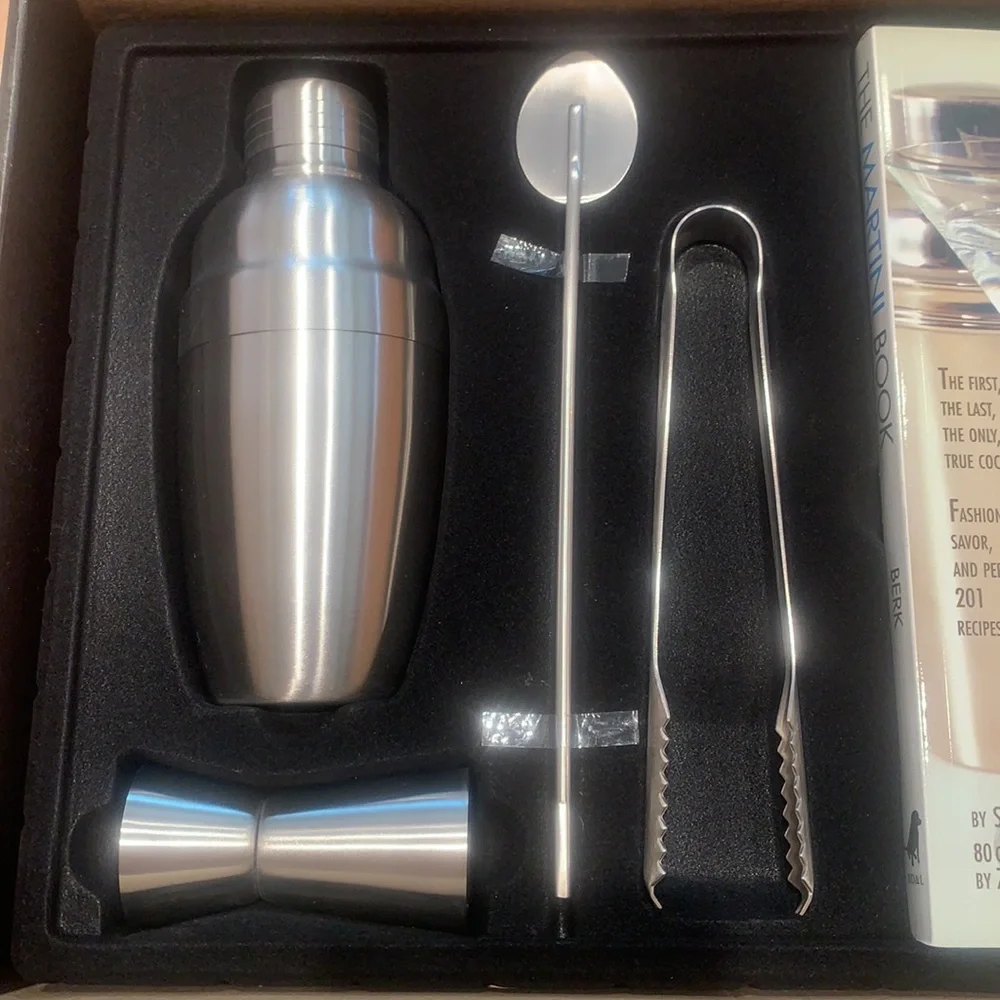 NWT Leed's Silver Cocktail Martini Shaker Bar Accessories Tool Set